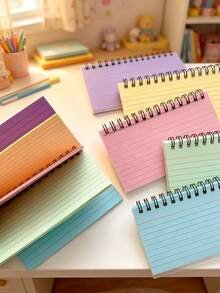 1pc/4pcs Multicolor Spiral Bound Grid Sticky Note Cards, 200 Sheets Total (50 Sheets Per Color). Equipped With PVC Cover, Size 2.95 * 4.92 Inches. Metal Spiral Binding, Portable, Color-Coded Tear-Off Coil Notebook American Style Sticky Note Index Cards Vocabulary Notebook Small Notebook - Multicolor - View 6