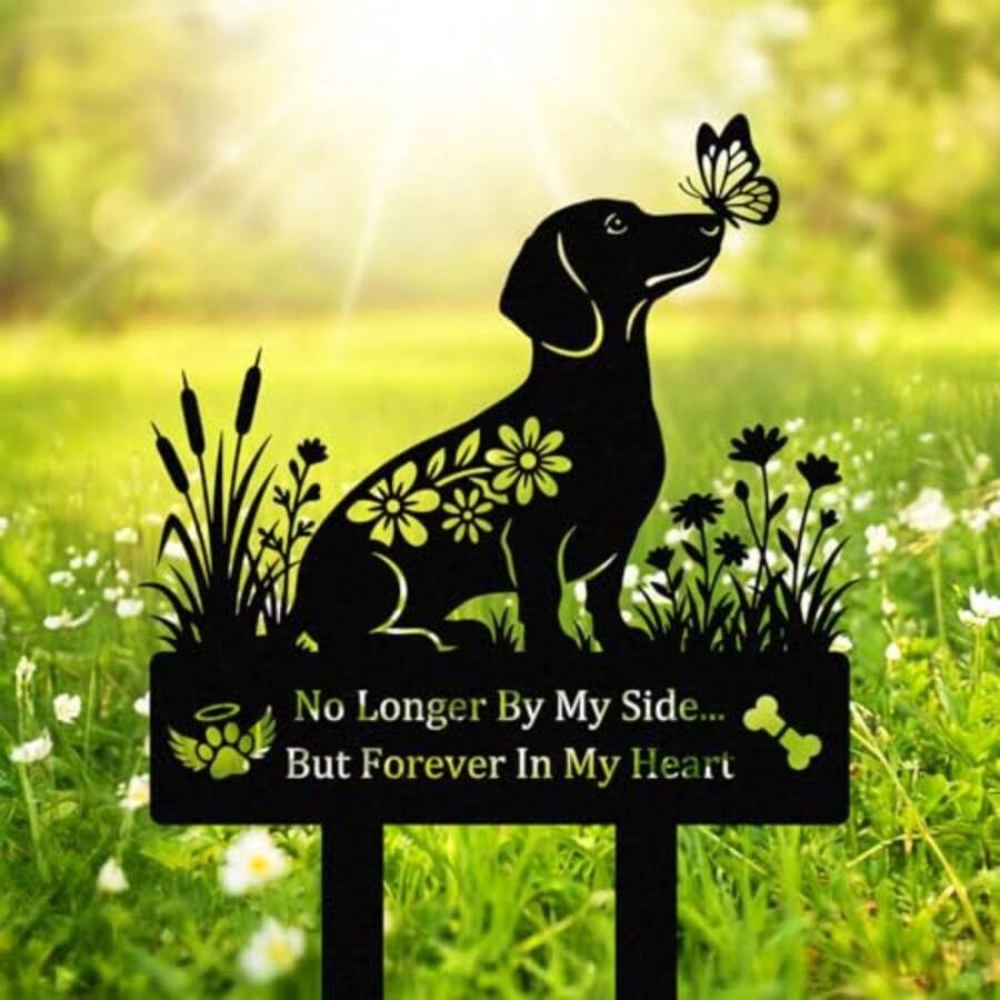 Dachshund Grave Marker For Dog Cemetery, Metal Yard Memorial, Garden Stake Decoration For Loss Of Pet - Black - View 1