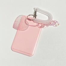 1pc Pink Card Holder With Heart-Shaped Clasp, Creative Multi-Function Student Back To School Card Pouch - Pink - View 2