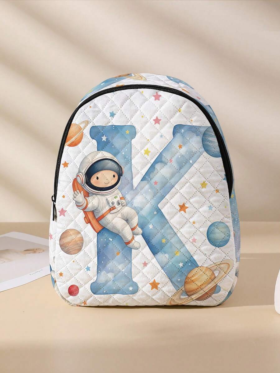 1pc Astronaut Print Quilted Diamond Backpack, Foldable Lightweight Large Capacity, Zipper Closure, Reinforced Shoulder Straps, Suitable For Students Back To School - Multicolor - View 1