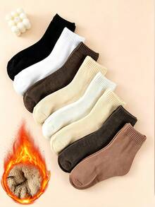1 Par/6 Pares de Calcetines de Media Caña Otoño/Invierno, unicolor con Forro Grueso y Cálido, Calcetines de Suelo Esponjosos y Suaves, Color Aleatorio, Adecuados para Mujeres y Mejores Amigas - Multicolor - Ver 1