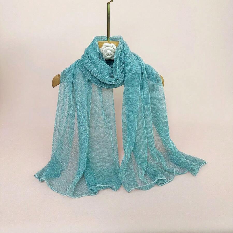 Solid Color Casual Polyester Fiber (Polyester) All-Season Scarf Suitable For Daily Wear - Blue - View 1