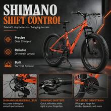 26 Inch Fat Tire Bike Adult/Youth Full  21 Speed Mountain Bike, Dual Disc Brake, High-Carbon Steel Frame, Front Suspension, Mountain Trail Bike, Urban Commuter City Bicycle - Orange + Steel + American Design - View 4