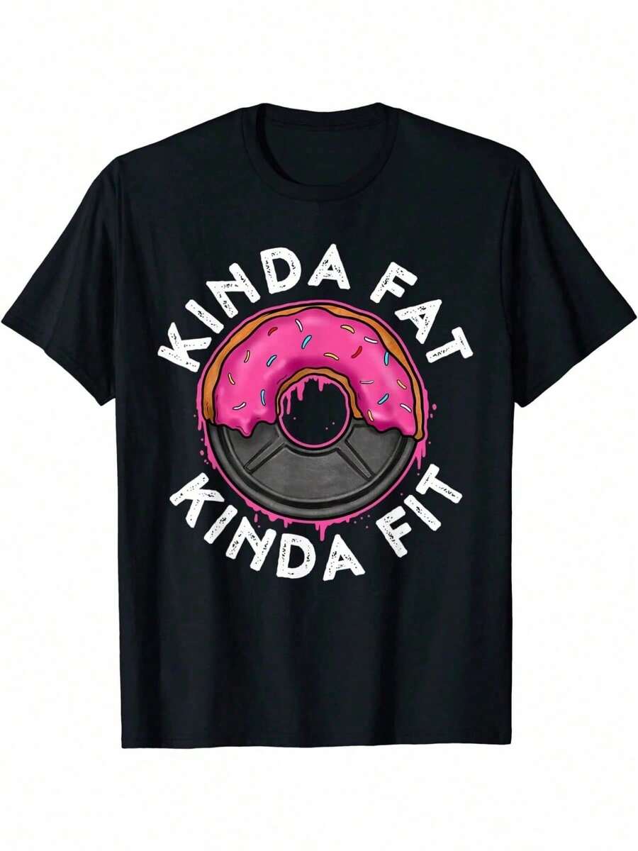 Camiseta para hombre, camisetas de verano, camiseta negra informal con estampado divertido de donut, camiseta para mujer, conjuntos de vacaciones - Negro - Ver 1