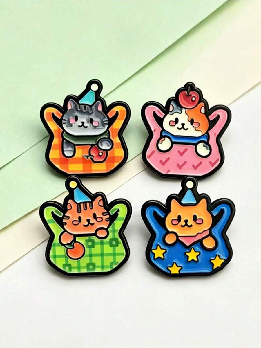 Kreative Cartoon süße Katzenförmige Brosche, modische Taschenkatze Partyhut Abzeichen, Rucksack und Jacken Dekoration, Schüler Mädchen tägliche Schultasche Leinwandtasche Dekoration Pin, Campus Outfit, lässiger Ausflug vielseitiges verspieltes Accessoire, heilendes Geschenk für Klassenkameraden und beste Freunde, geeignet für Schüler tägliches Outfit und Rucksack Dekoration - Verschiedenfarbig - Übersicht 1