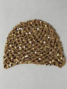 1pc Women's Fashion Spring/Autumn Thin Sequin Handmade Crochet Wool Hat, Suitable For Beach Bohemian Style Outfit - A - View 5