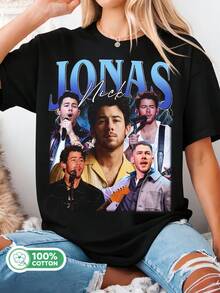 Jonass Brothers Blue Lightning Band Member Portrait T-Shirt, 100% Cotton, Pop Band Merchandise. - 黑色 - 查看 1