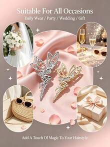 Elven Rhinestone Hair Claw, Hollow Wing Elf Hair Claw, Shiny Crystal Metal Hair Claw, Elegant Luxury Women's Hair Accessory, Suitable For Wedding, Party, Daily Hairstyle Matching, Available In Silver And Gold - Multicolor - View 7