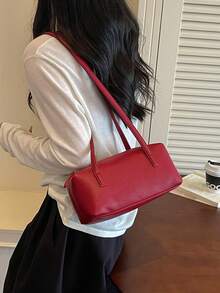 Versatile Minimalist Shoulder Bag, Fresh Sweet Large Capacity Underarm Bag, Niche Design Casual Commute Pillow Bag - Red - View 3