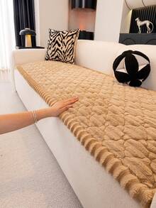 One-Piece Solid Color Chenille Sofa Cushion, Modern Minimalist Style, Thickened Quilted Design, Brushed Plush Silicone Backing For Non-Slip Sofa Cover, Straight-Line Sofa Cover, Comfortable And Soft, Suitable For All Seasons, Not Easy To Fade Or Deform, Cat-Proof And Pet-Friendly, Provides All-Around Protection For Your Sofa, Wear-Resistant And Durable, Warm In Autumn And Winter, Suitable For Living Room And Bedroom Sofa Covers. - Khaki - View 6
