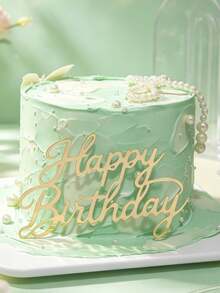 3pcs Shiny Gold Frameless Cursive Happy Birthday Acrylic Cake Toppers, Universal Lightweight Reusable Acrylic Decorative Cake Toppers, Suitable For Family Dinner, Indoor Birthday Party And Various Homemade Birthday Cake Top Decoration - A - View 1