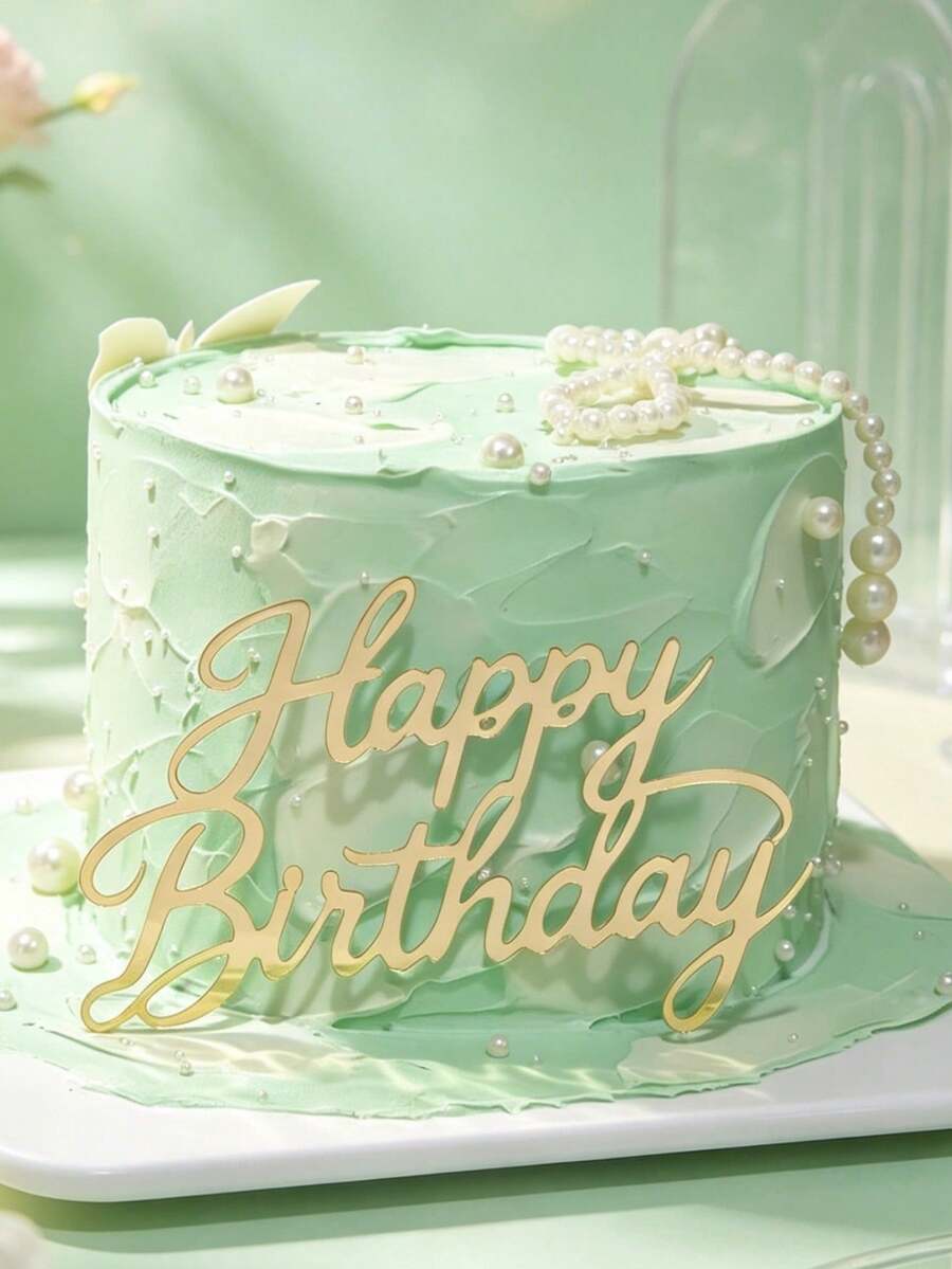 3pcs Shiny Gold Frameless Cursive Happy Birthday Acrylic Cake Toppers, Universal Lightweight Reusable Acrylic Decorative Cake Toppers, Suitable For Family Dinner, Indoor Birthday Party And Various Homemade Birthday Cake Top Decoration - A - View 1