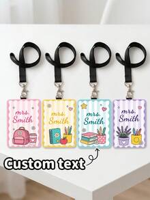 1pc Customized Personalized Teacher Leather ID Badge Holder, Teacher School Lanyard Accessory, Back To School Teacher Gift, Customized ID Badge Holder School Supplies Theme, Personalized Gift - Multicolor - View 1
