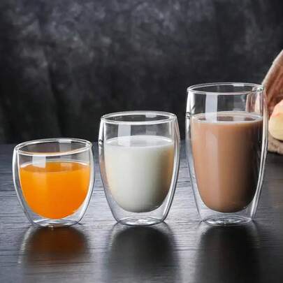 2-6 piezas Taza de vidrio de borosilicato de doble pared resistente al calor para té, leche, espresso, café, jugo, agua, cristalería de bar, regalo
