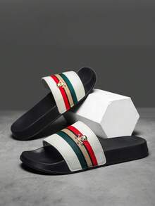 Men's Gold Skull Slippers, EVA Thick Soft Bottom Non-Slip Three Stripe Home Slippers, Summer Beach Slippers, Super Comfortable Durable Men's Casual Slippers, Suitable For Daily Wear - White - View 11