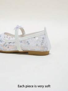 Girls' Sequin Embroidered Mesh 3D Flower Decor Breathable Non-Slip Square Toe Elastic Strap Flat Princess Mary Jane Shoes For School, Party, Wedding, Performance, Formal Dress - White - View 9