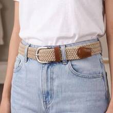 1pc Casual Elastic Braided Belt, Silver Buckle, Suitable For Pants And Jeans, Multiple Colors Available: Pink, Camel, Beige, Black, Coffee - Black - View 15