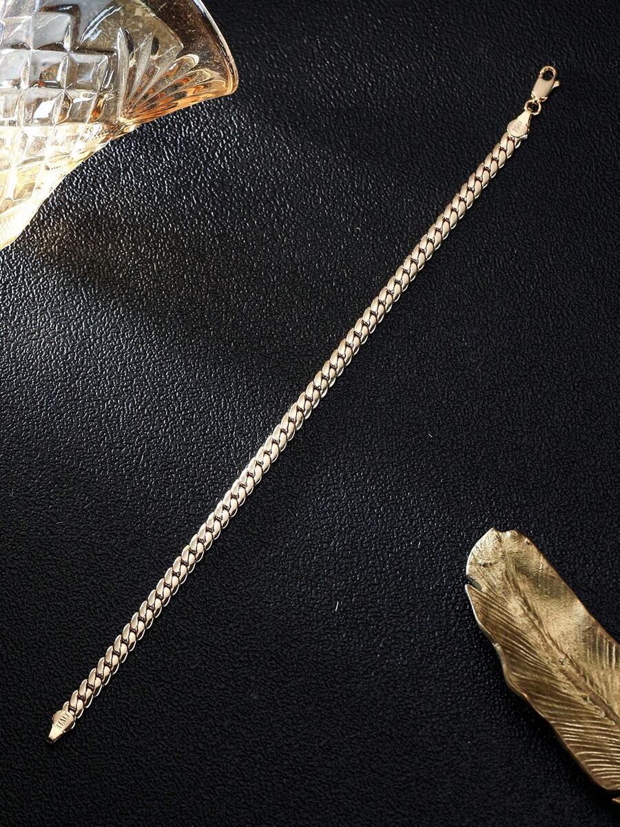 1pc 14K Gold Plated Fashionable Hip Hop Style Gold Tone Chain Bracelet For Unisex Daily Wear - Gold Bracelet - View 1