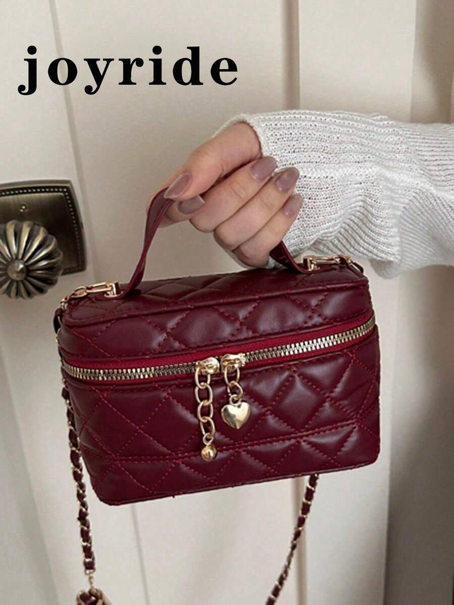 Korean Style Chain Rhombus Pattern Women's New Fashion Embroidered Luxurious Chic Chain Shoulder Handbag - Burgundy - View 1