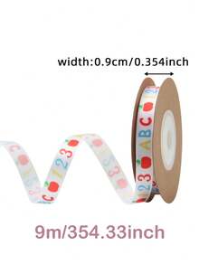 9m-1pc-School Start-Up Gift Wrapping Ribbon, Apple Letter Pattern Ribbon, Back-To-School Gift Wrapping, Suitable For School Start-Up Parties, Back-To-School Gift Wrapping, Back-To-School Supplies, Holiday Parties, Campus Seasons, Birthday Decorations - Multicolor - View 10