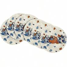 花卉南瓜葉圓形秋季餐墊 4入/6入 感恩節圓形餐桌墊 餐桌裝飾 - 彩色 - 查看 10