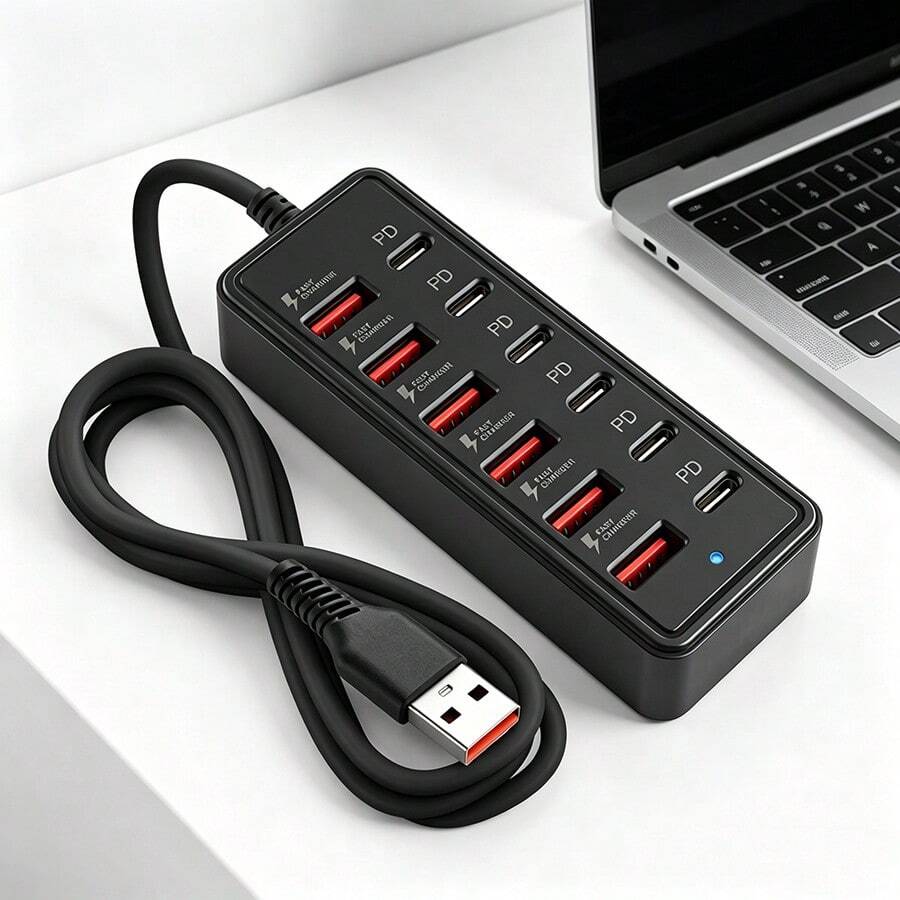 12-In-1 66W Fast Charging Station | 6 USB Ports + 6 Type-C PD Fast Charging Ports Power Hub, Compatible With IPhone, Laptop, Phone, Tablet, Game Console And Other Devices
