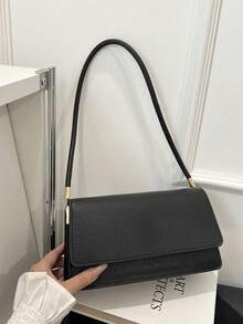 Fashion Crocodile Embossed Flap Shoulder Bag - Black - View 3
