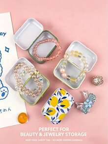 4/2/1pc Small Rectangular Metal Tin Can Printed With Lemon Patterns, Portable Decorative Storage Container For Candy, Handicrafts, Holiday Souvenirs, Cosmetics, Stationery & Tiny Home Decor Accessories-Portable Decorative Candy Storage Jar - Multicolor - View 8