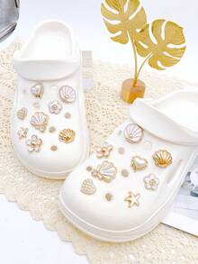 16 Stücke süße abnehmbare Schuh-Dekor DIY-Accessoires für Damensandalen, lustige personalisierte Schuhdekoration, perfektes Geschenk für Feiertagspartys - Gold - Übersicht 5