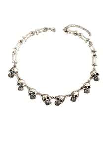 1pc Punk Skull Chain Necklace Exaggerated Collarbone Chain Dark Style Halloween Jewelry Accessory For Men And Women - Silver - View 5