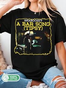 Shaboozey A Bar Song Tipsy Billiards Bar Poster Vintage Cotton Tshirt Music Tshirt.. - Negro - Ver 1