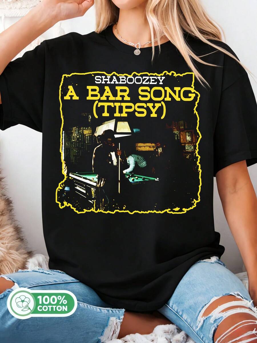 Shaboozey A Bar Song Tipsy Billiards Bar Poster Vintage Cotton Tshirt Music Tshirt.. - Negro - Ver 1