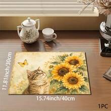 1pc Pet Sunflower Print Pattern Drainage Mat/Absorbent Mat/Drying Mat Coffee Machine Tableware Drying Mat - Absorbent Polyester Tabletop Protector With Rubber Non-Slip Backing, For Kitchen Countertop Decoration - Home Bar And Dining Table Placemat - Multicolor - View 12