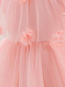 Baby Girl Princess Tulle Dress, 3D Floral Design, Suitable For Flower Girl, Wedding, Performance And Other Occasions - Pink - View 6