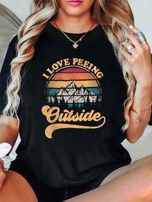 100% Cotton Funny I Love Peeing Outside Saying Flowers T-Shirt Classic Comfort Shirt For Women Graphic Tee Fashion Vacation Tops - Black - View 1