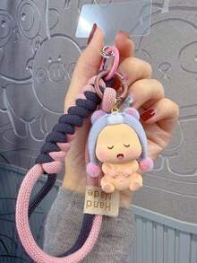 1pc Exquisite Handmade Woven Dual-Color Bracelet Baby Doll Keychain, Premium Soft Silicone Rabbit Hat Sleeping Bag Pendant, Versatile Decorative Accessory For Daily Use, Thoughtful Gift For Children's Birthday And Holiday - 彩色 - 查看 5