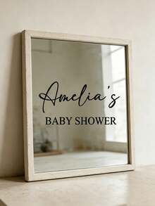 客製化嬰兒派對鏡面貼紙，可個性化姓名與「Baby Shower」文字，優雅手寫字體乙烯基貼紙，適用於鏡子與壓克力標牌，中性色調派對裝飾 - 彩色 - 查看 3
