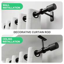 Matte Black Curtain Rods For Windows 48 To 84 Inch, Adjustable Heavy Duty 1" Diameter Curtain Rod With Modern Solid Metal Finials For Outdoor Farmhouse Bedroom Kitchen Living Room - Black - View 2