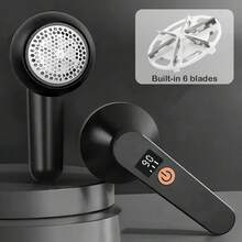 可充電電動毛球修剪器布料除毛器－數位顯示、6葉刀片、3段速除毛球機，適用於衣物、服飾、家具與沙發除毛球/起毛 - 附液晶顯示器 - 查看 6