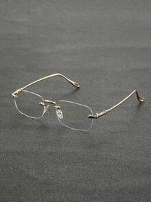 A Pair Of Modern Minimalist Style, Elegantly Designed And Popular Rimless Rectangular Men's Glasses With Transparent Lenses, Suitable For Daily Life, Street Outings, Office Work, Reading, Watching TV, Gaming, Calling, Business Casual And Other Occasions, A Fashionable Accessory. - Clear - View 6