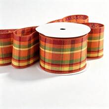 1件 63mm寬格紋金屬絲帶，適用於感恩節、萬聖節花環、禮物包裝和DIY手工藝－包含8種秋季顏色，易塑形邊緣，附可彎曲金屬絲，適合花環製作、裝飾和禮物包裝 - 緞帶 - 查看 15