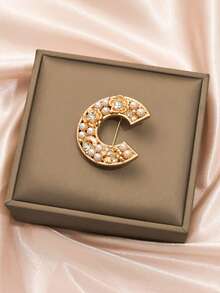 1pc Flower Letter C Brooch, Minimalist Luxury High-End Fashion Niche Design Accessory - Gold - View 4