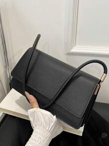 Fashion Crocodile Embossed Flap Shoulder Bag - Black - View 10