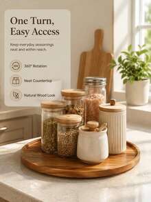 1pc Rosewood Rotating Tray - 360° Swivel Slouchy Susan, Wooden Turntable, Kitchen Spice Rack, Rotating Display Stand, Suitable For Coffee Table, Kitchen And Centerpiece Decor - Elegant Wood Grain, Easy-To-Clean Storage Box - View 19