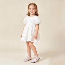 Girls' Sequin Embroidered Mesh 3D Flower Decor Breathable Non-Slip Square Toe Elastic Strap Flat Princess Mary Jane Shoes For School, Party, Wedding, Performance, Formal Dress - White - View 3