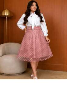 LINED TULLE MIDI SKIRT DOES NOT INCLUDE BELT ELEGANT AND BEHAVIORAL FASHION - 粉紅色的 - 查看 4