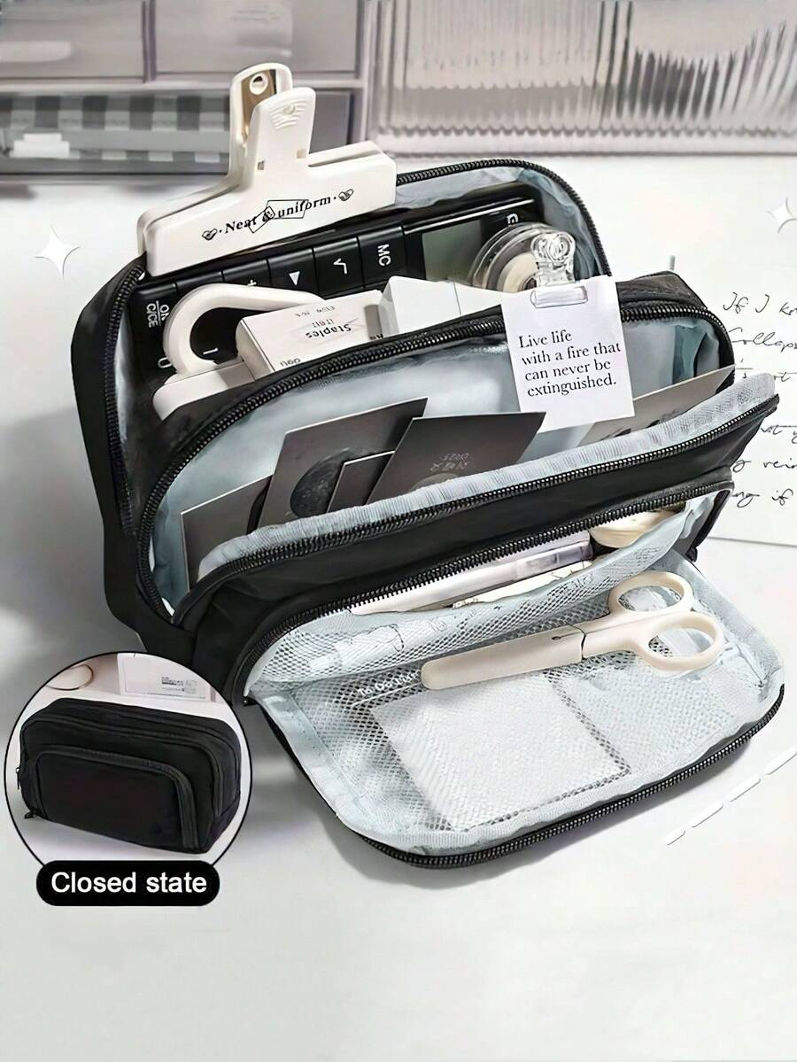 Large Capacity Multi-Layers Pencil Case Simple Multi-Purpose Student Stationery Box And Makeup Storage Bag Stationery Supplies Back To School,Pencil Pouch,School Bag,Back To School - One Size - View 1