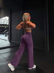 1 Pair Women's Solid Color Loose Yoga Wide Leg Pants, Comfortable Fitted Versatile, Suitable For Running, Fitness And Yoga Spring Sports - Purple - View 10