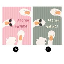 1 pieza/Set Arte de pared en lienzo, Póster de pared de baño con ganso lindo y humorístico "¿Estás haciendo caca?", Fondo de rayas rosas, Póster de pato humorístico, Diseño minimalista de papel higiénico, Adecuado para baño, baño de niños y baño de invitados, Marco no incluido - Dibujos animados - Ver 3