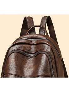 Tas Ransel Kulit PU Berkualitas Tinggi untuk Wanita, Kapasitas Besar, Tas Bahu Sekolah untuk Remaja Putri, Tas Ransel Perjalanan Desainer - Coffee Brown - View 8
